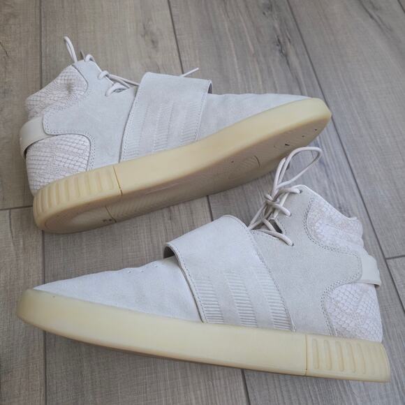 Adidas Tubular Invader Strap Cream Snake High Top Sneakers Men Sz 10.5 BB8943 - Picture 16 of 16